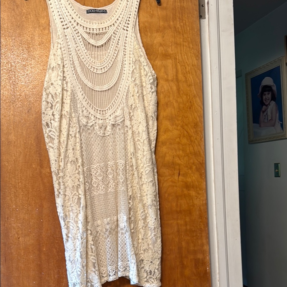 Free People Crochet Cream Sleeveless Tank Top dress